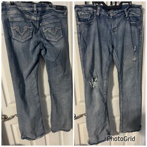 Royal Blue Plus Tall Jeans 21 35” Boot Cut Stud Embellished deconstructed alloy